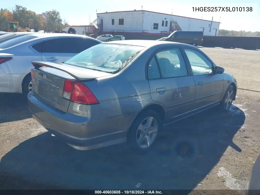 2005 Honda Civic Ex VIN: 1HGES257X5L010138 Lot: 40603605