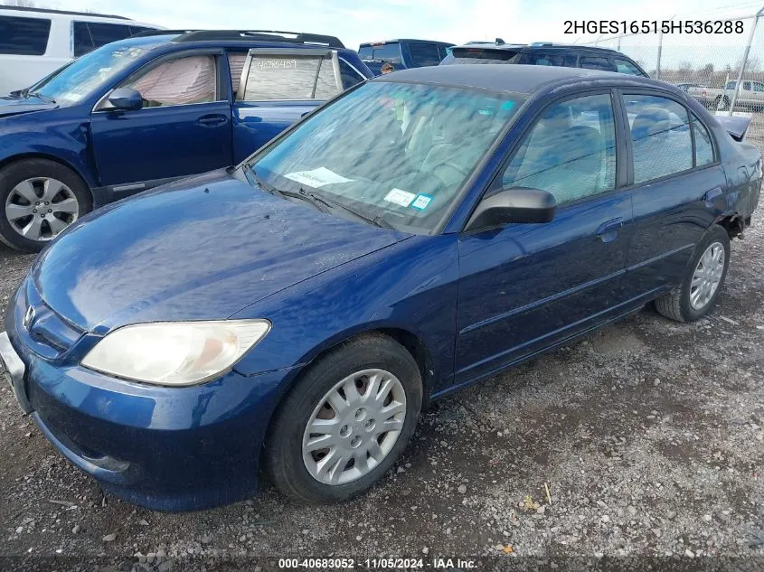 2005 Honda Civic Lx VIN: 2HGES16515H536288 Lot: 40683052