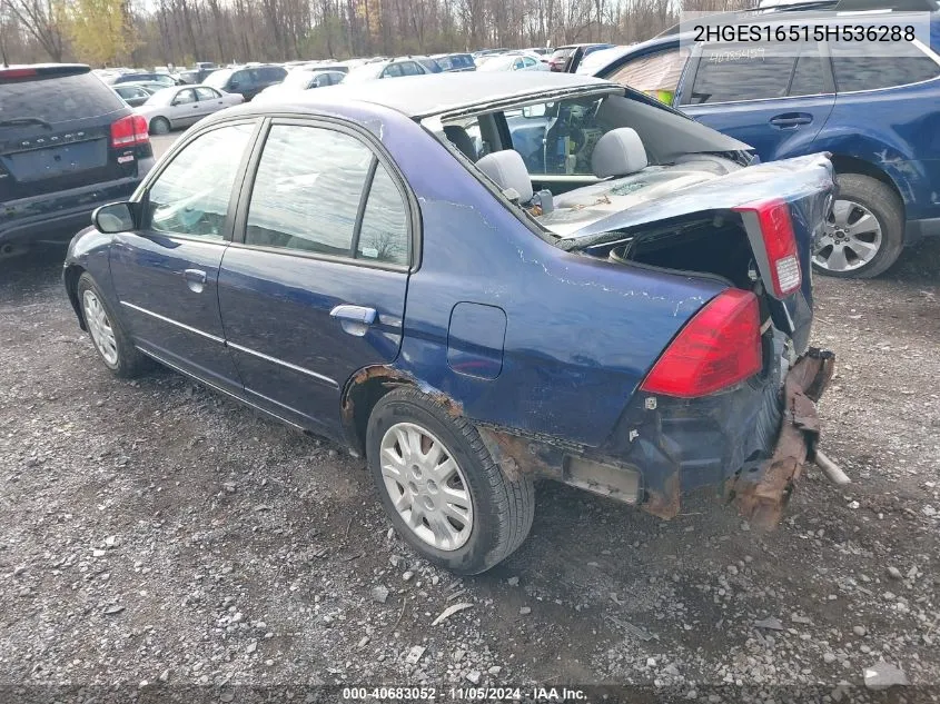 2005 Honda Civic Lx VIN: 2HGES16515H536288 Lot: 40683052