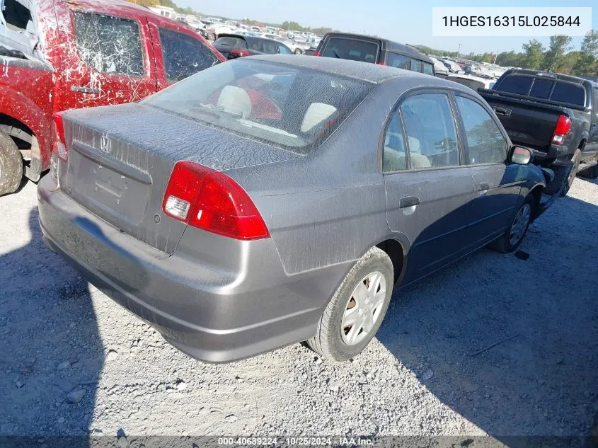 2005 Honda Civic Dx Vp VIN: 1HGES16315L025844 Lot: 40689224