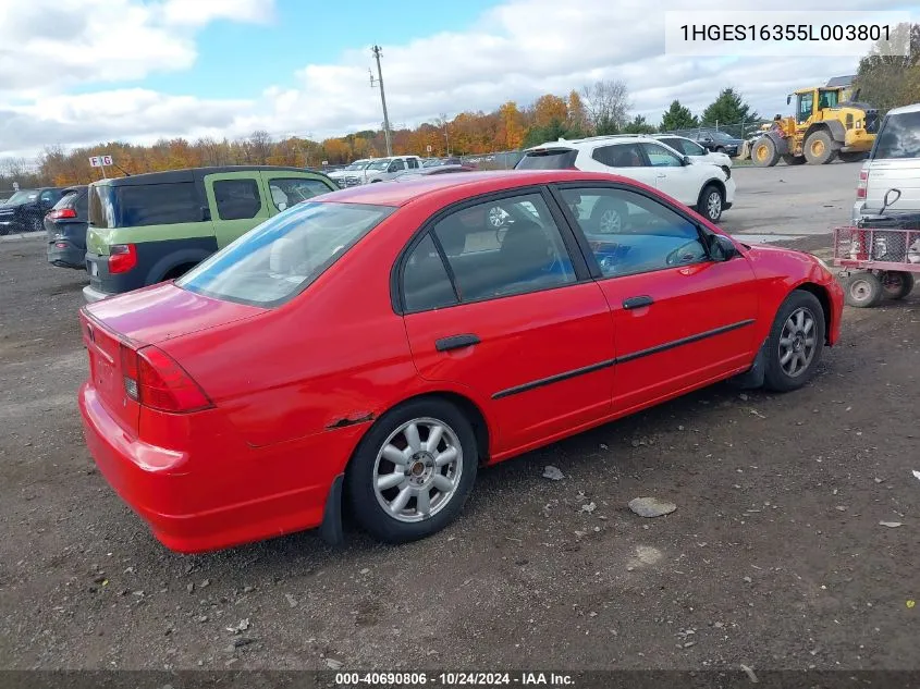 2005 Honda Civic Sdn Vp VIN: 1HGES16355L003801 Lot: 40690806