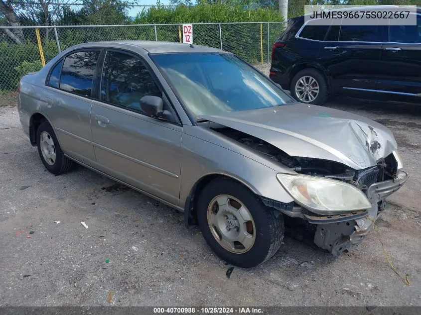 2005 Honda Civic Hybrid VIN: JHMES96675S022667 Lot: 40700988