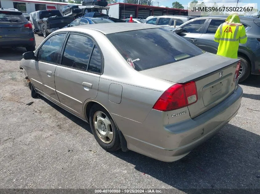 2005 Honda Civic Hybrid VIN: JHMES96675S022667 Lot: 40700988