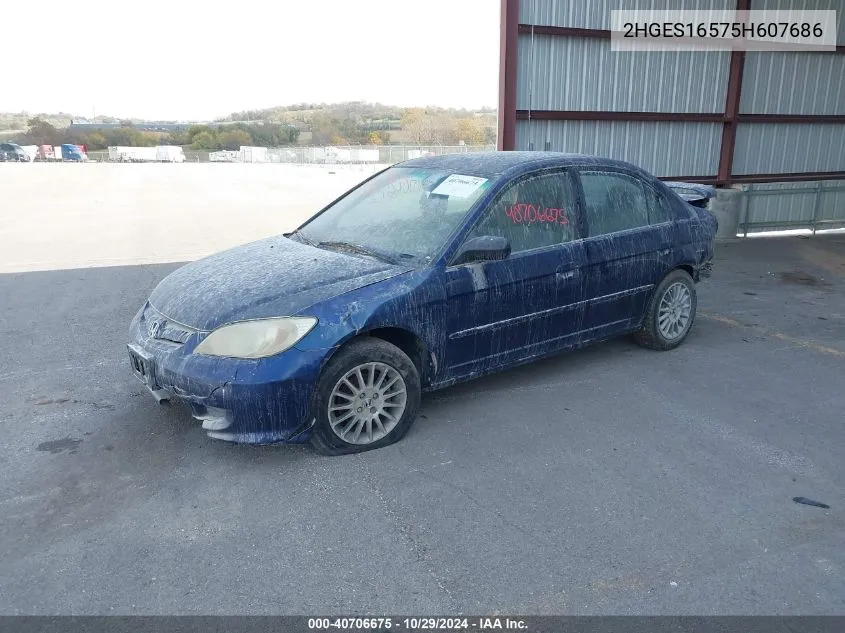 2005 Honda Civic Lx VIN: 2HGES16575H607686 Lot: 40706675