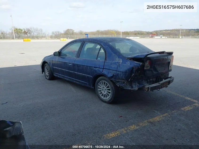 2005 Honda Civic Lx VIN: 2HGES16575H607686 Lot: 40706675