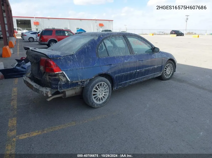 2005 Honda Civic Lx VIN: 2HGES16575H607686 Lot: 40706675