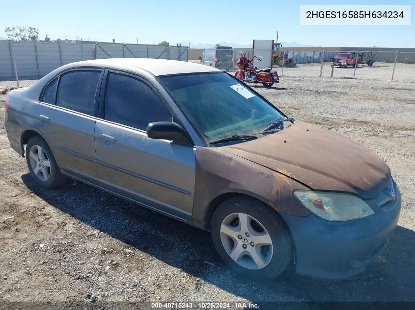 2005 Honda Civic Lx VIN: 2HGES16585H634234 Lot: 40715243