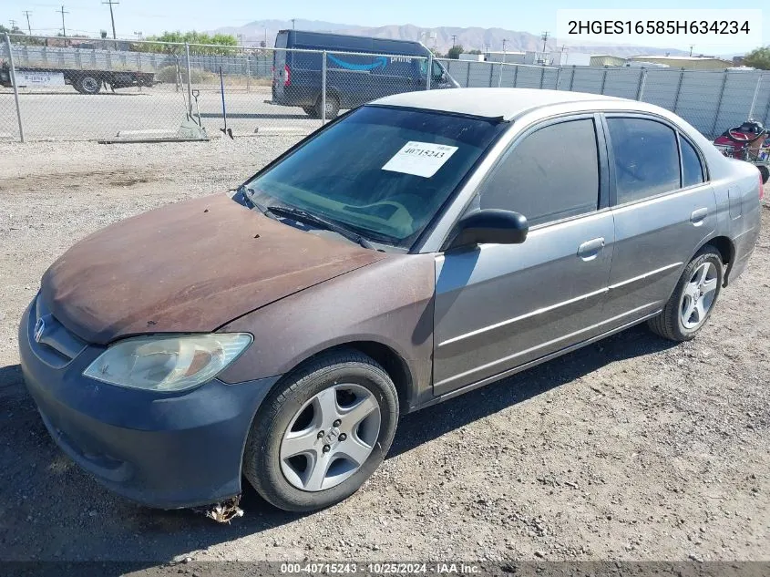 2HGES16585H634234 2005 Honda Civic Lx