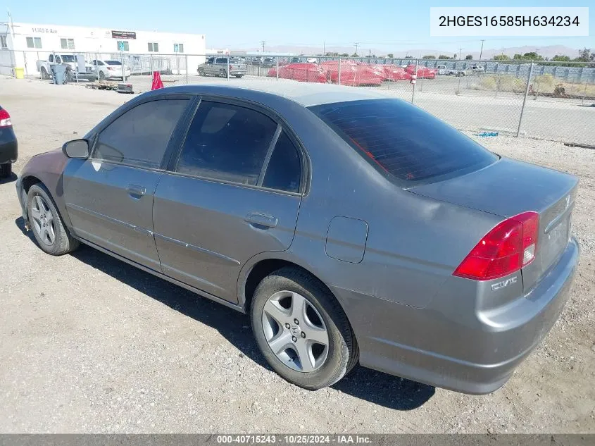 2005 Honda Civic Lx VIN: 2HGES16585H634234 Lot: 40715243