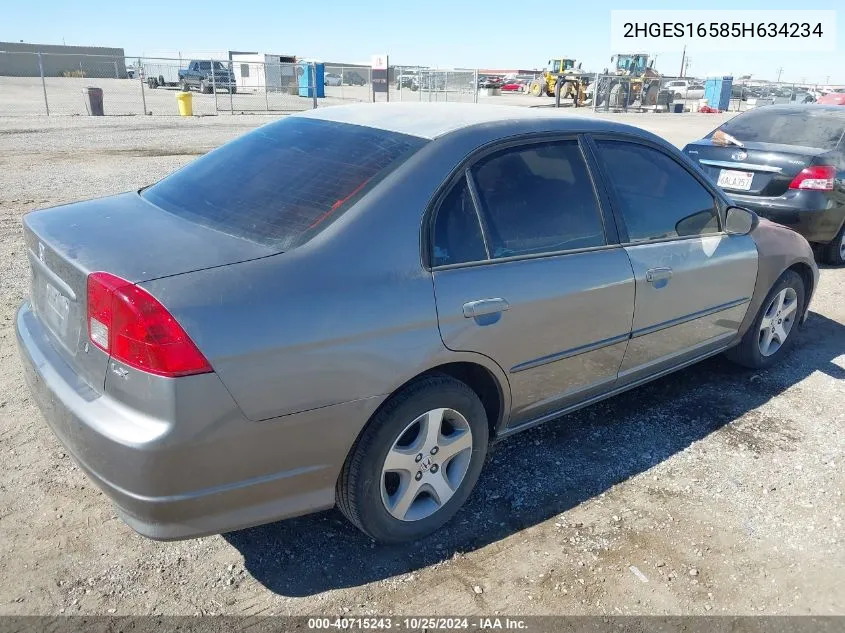 2005 Honda Civic Lx VIN: 2HGES16585H634234 Lot: 40715243