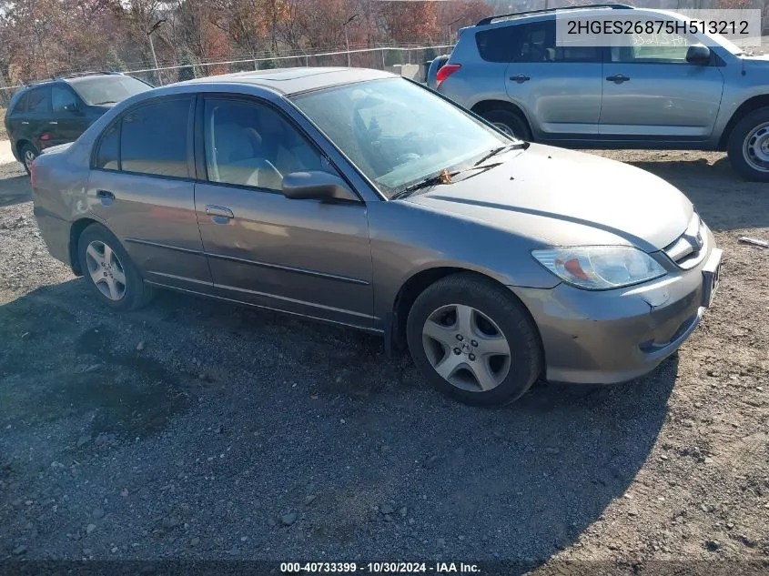 2005 Honda Civic Ex VIN: 2HGES26875H513212 Lot: 40733399