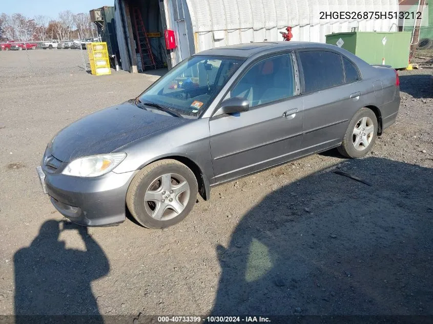 2005 Honda Civic Ex VIN: 2HGES26875H513212 Lot: 40733399