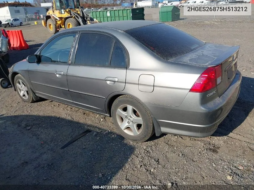 2005 Honda Civic Ex VIN: 2HGES26875H513212 Lot: 40733399