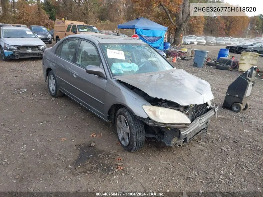 2005 Honda Civic Ex VIN: 2HGES26775H618520 Lot: 40758477