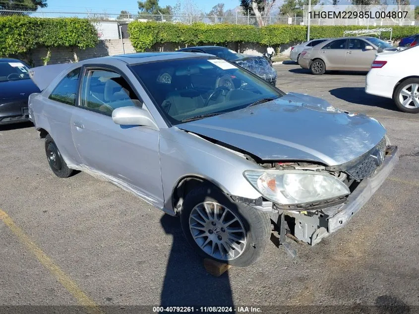 2005 Honda Civic Ex VIN: 1HGEM22985L004807 Lot: 40792261