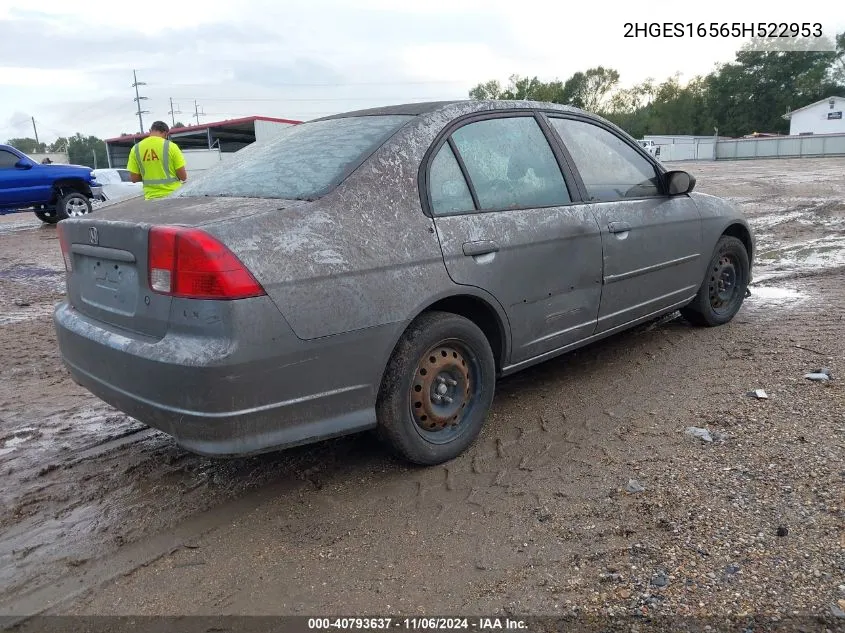 2005 Honda Civic Lx VIN: 2HGES16565H522953 Lot: 40793637