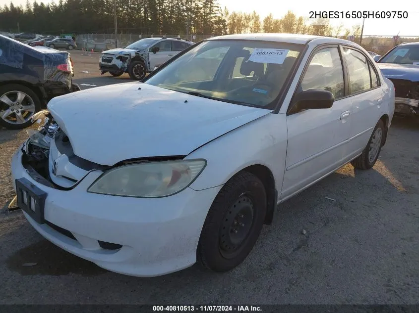 2005 Honda Civic Lx VIN: 2HGES16505H609750 Lot: 40810513