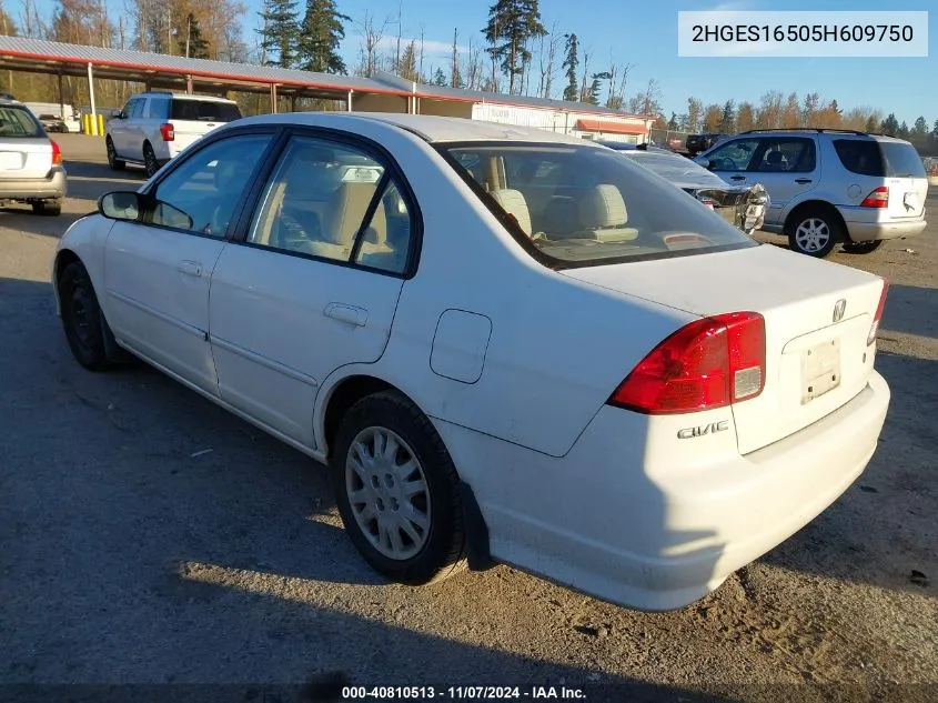 2005 Honda Civic Lx VIN: 2HGES16505H609750 Lot: 40810513