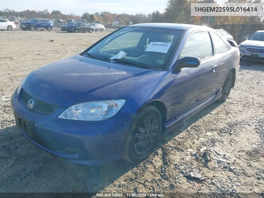 2005 Honda Civic Lx VIN: 1HGEM22595L016414 Lot: 40810903