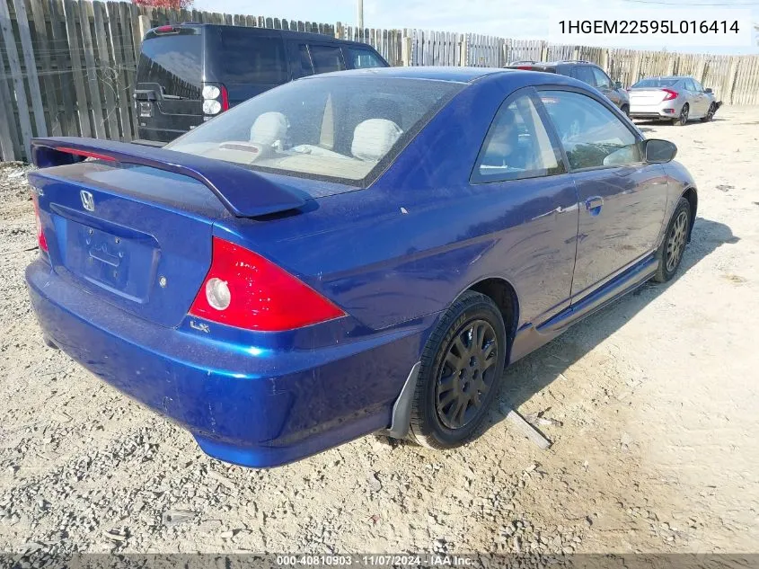 2005 Honda Civic Lx VIN: 1HGEM22595L016414 Lot: 40810903