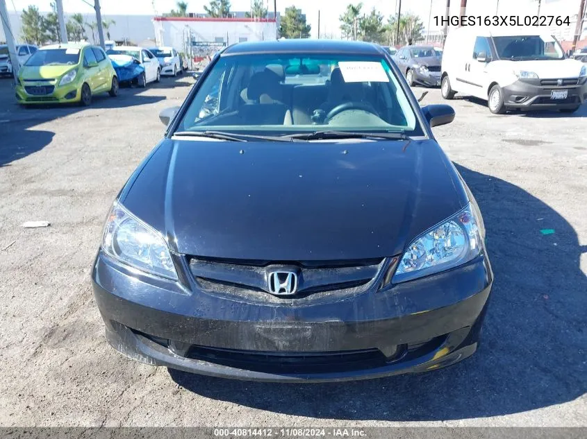 2005 Honda Civic Vp VIN: 1HGES163X5L022764 Lot: 40814412