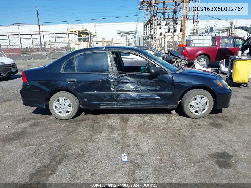 2005 Honda Civic Vp VIN: 1HGES163X5L022764 Lot: 40814412