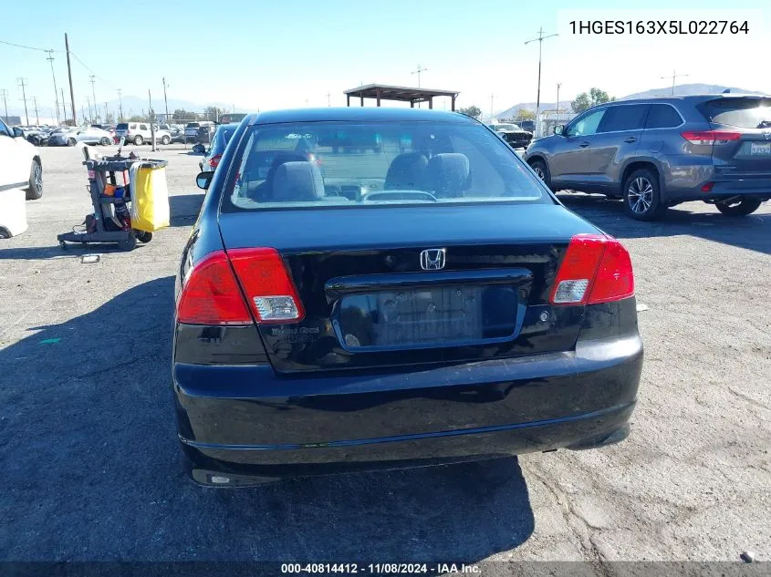 2005 Honda Civic Vp VIN: 1HGES163X5L022764 Lot: 40814412