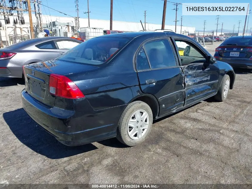 2005 Honda Civic Vp VIN: 1HGES163X5L022764 Lot: 40814412