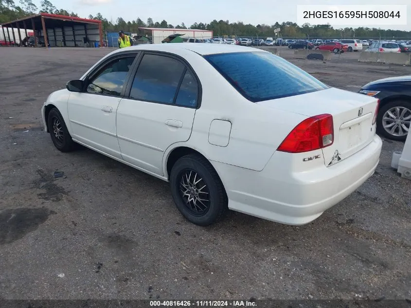 2005 Honda Civic Lx VIN: 2HGES16595H508044 Lot: 40816426