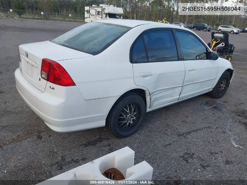 2005 Honda Civic Lx VIN: 2HGES16595H508044 Lot: 40816426