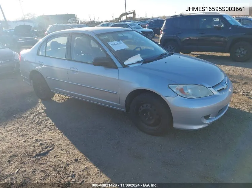 2005 Honda Civic Lx VIN: JHMES16595S003661 Lot: 40821429