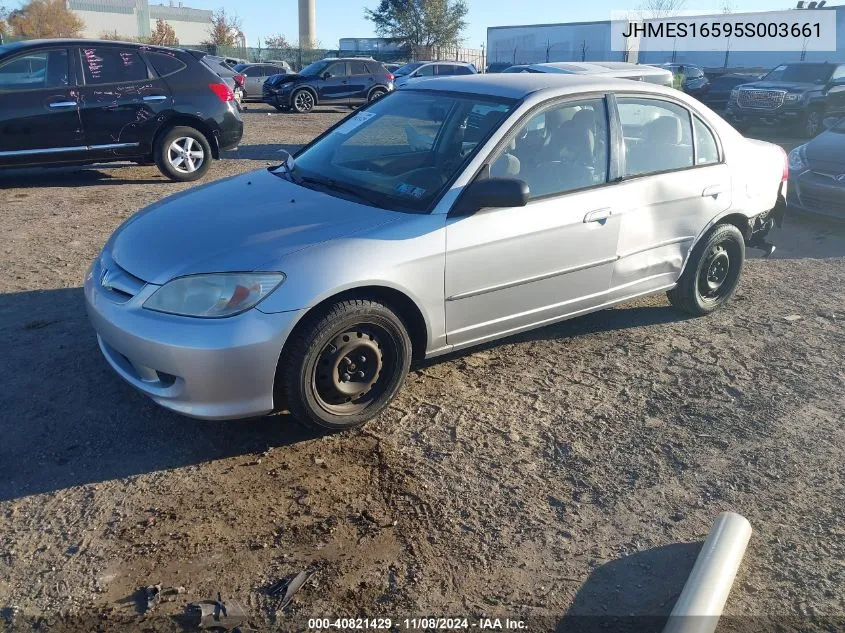 2005 Honda Civic Lx VIN: JHMES16595S003661 Lot: 40821429