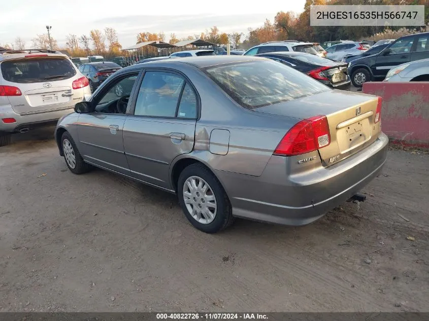 2005 Honda Civic Lx VIN: 2HGES16535H566747 Lot: 40822726