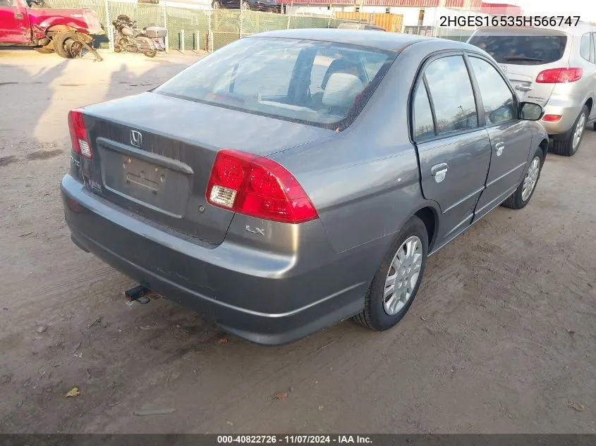 2005 Honda Civic Lx VIN: 2HGES16535H566747 Lot: 40822726