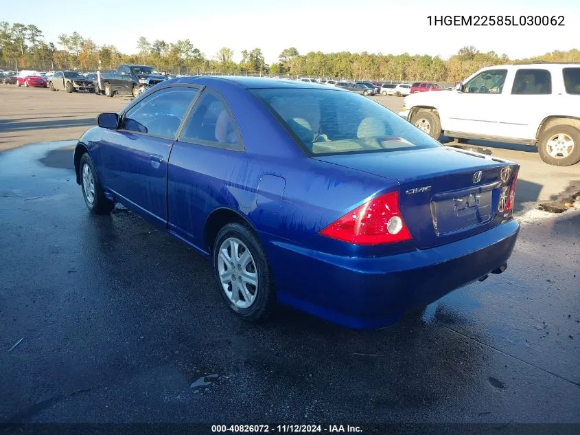 2005 Honda Civic Lx VIN: 1HGEM22585L030062 Lot: 40826072