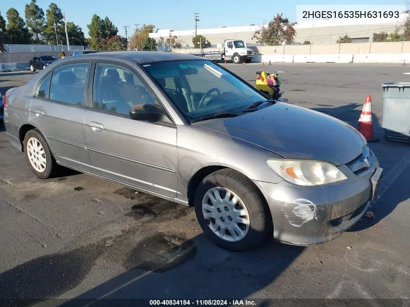 2005 Honda Civic Lx VIN: 2HGES16535H631693 Lot: 40834184