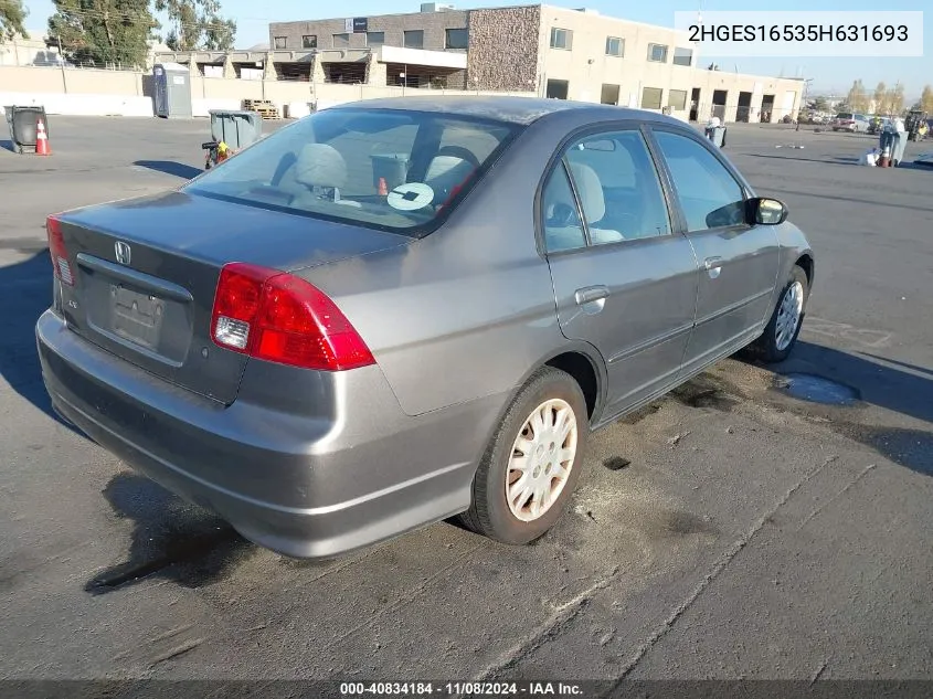 2005 Honda Civic Lx VIN: 2HGES16535H631693 Lot: 40834184