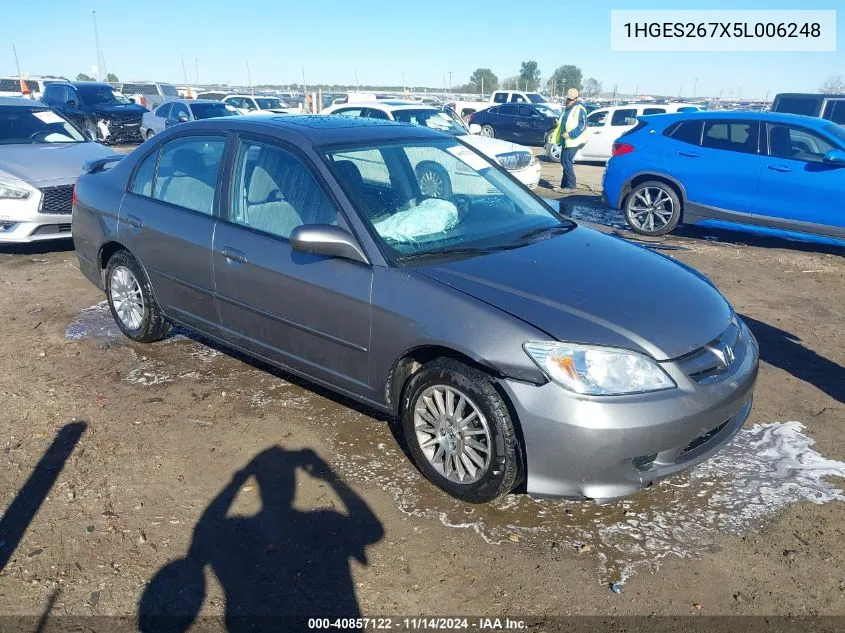 2005 Honda Civic Ex VIN: 1HGES267X5L006248 Lot: 40857122