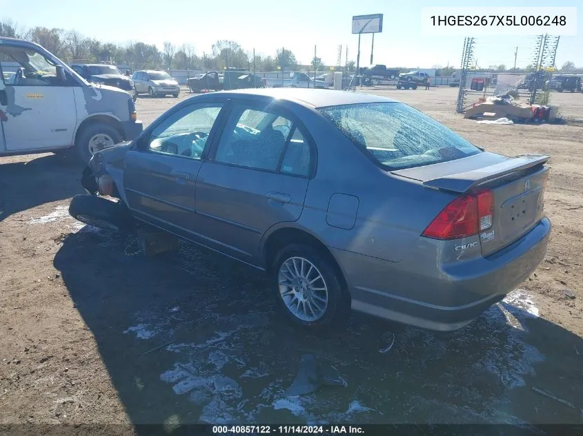 2005 Honda Civic Ex VIN: 1HGES267X5L006248 Lot: 40857122