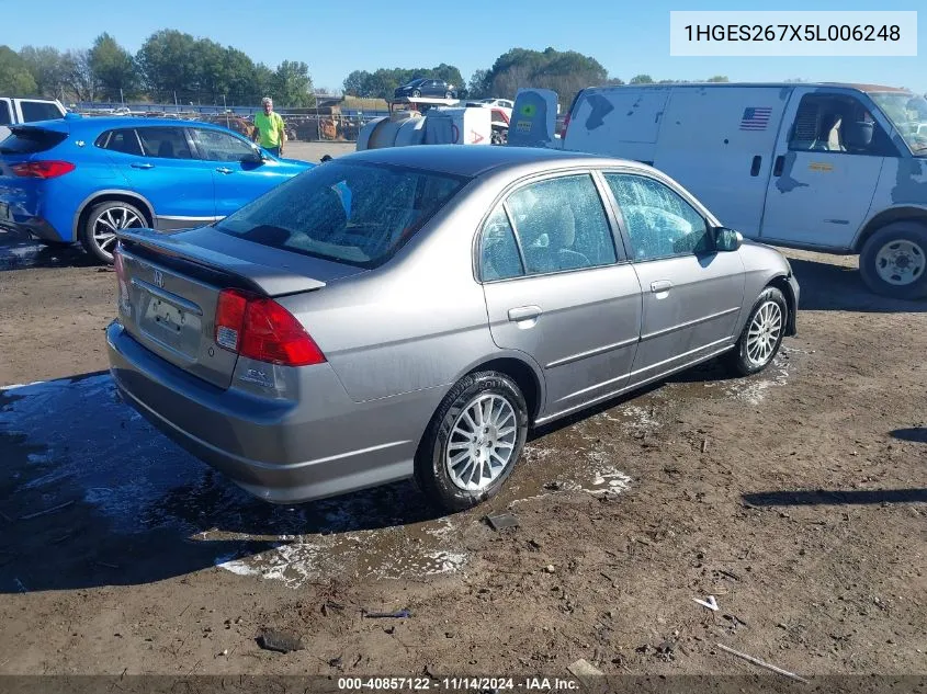 2005 Honda Civic Ex VIN: 1HGES267X5L006248 Lot: 40857122