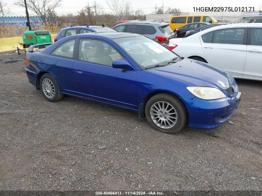 2005 Honda Civic Ex VIN: 1HGEM22975L012171 Lot: 40866413