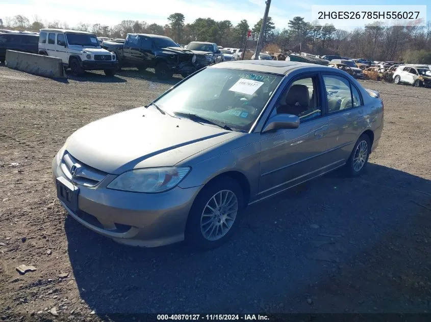 2005 Honda Civic Ex VIN: 2HGES26785H556027 Lot: 40870127