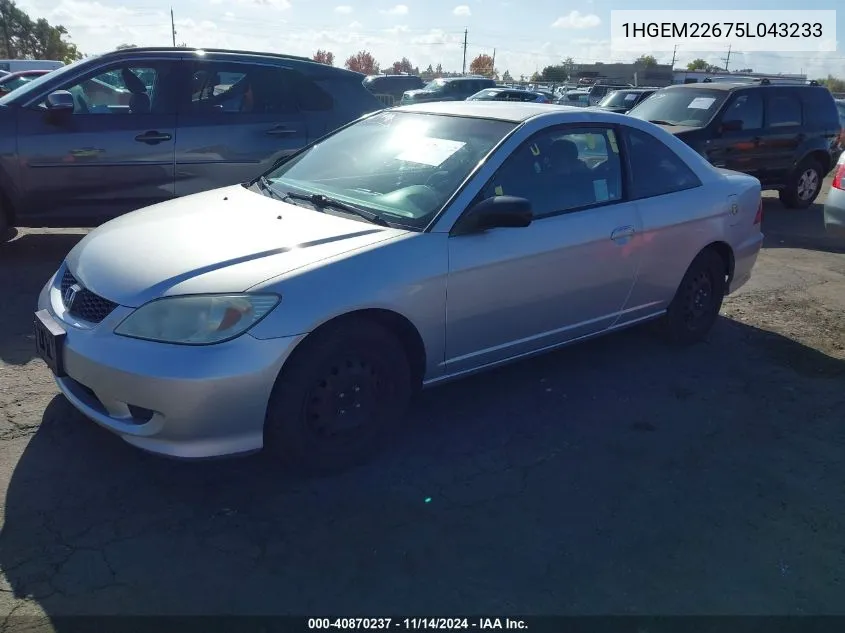 2005 Honda Civic Lx VIN: 1HGEM22675L043233 Lot: 40870237