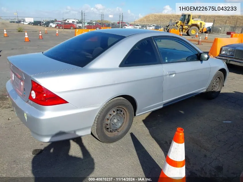 2005 Honda Civic Lx VIN: 1HGEM22675L043233 Lot: 40870237