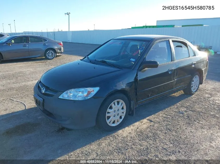 2005 Honda Civic Lx VIN: 2HGES16545H580785 Lot: 40882504