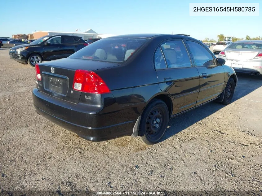 2005 Honda Civic Lx VIN: 2HGES16545H580785 Lot: 40882504