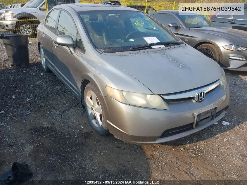 2006 Honda Civic Ex VIN: 2HGFA15876HO39542 Lot: 12095492