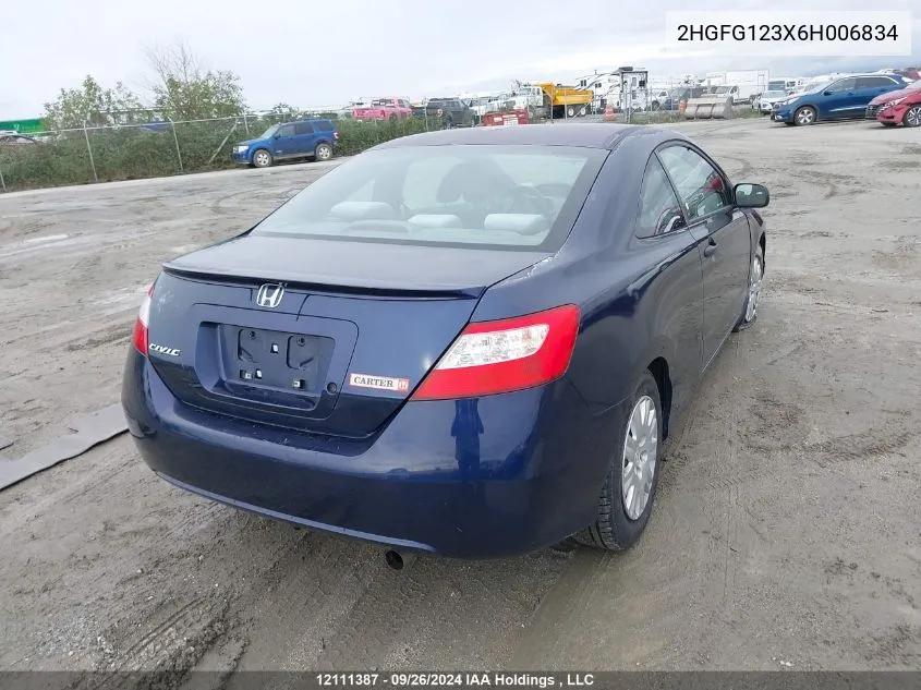 2006 Honda Civic Cpe VIN: 2HGFG123X6H006834 Lot: 12111387