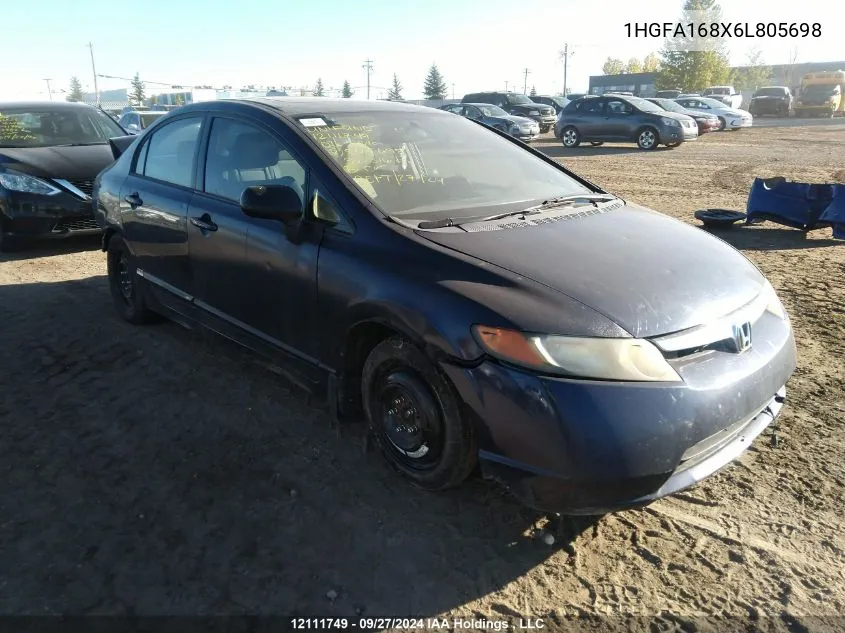 2006 Honda Civic Sdn VIN: 1HGFA168X6L805698 Lot: 12111749