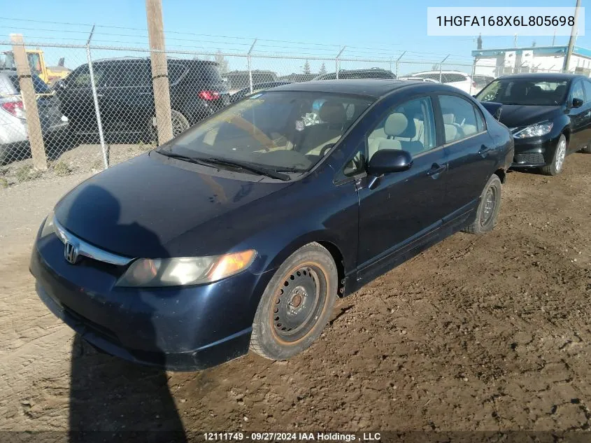 2006 Honda Civic Sdn VIN: 1HGFA168X6L805698 Lot: 12111749